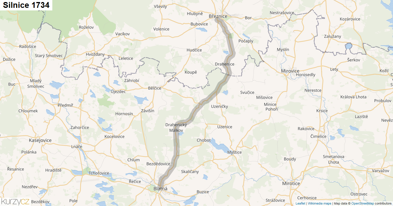 Silnice 1734 - mapa Silnice 1734