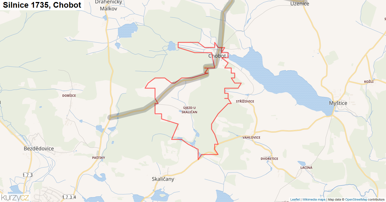 Chobot, Silnice 1735 - Mapa