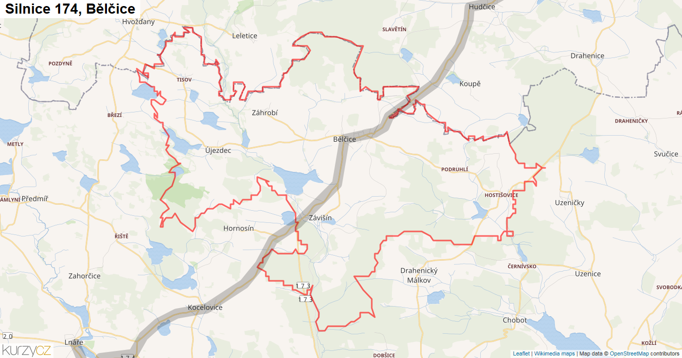 Bělčice, Silnice 174 - Mapa