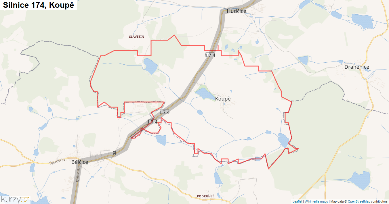 Koupě, Silnice 174 - Mapa