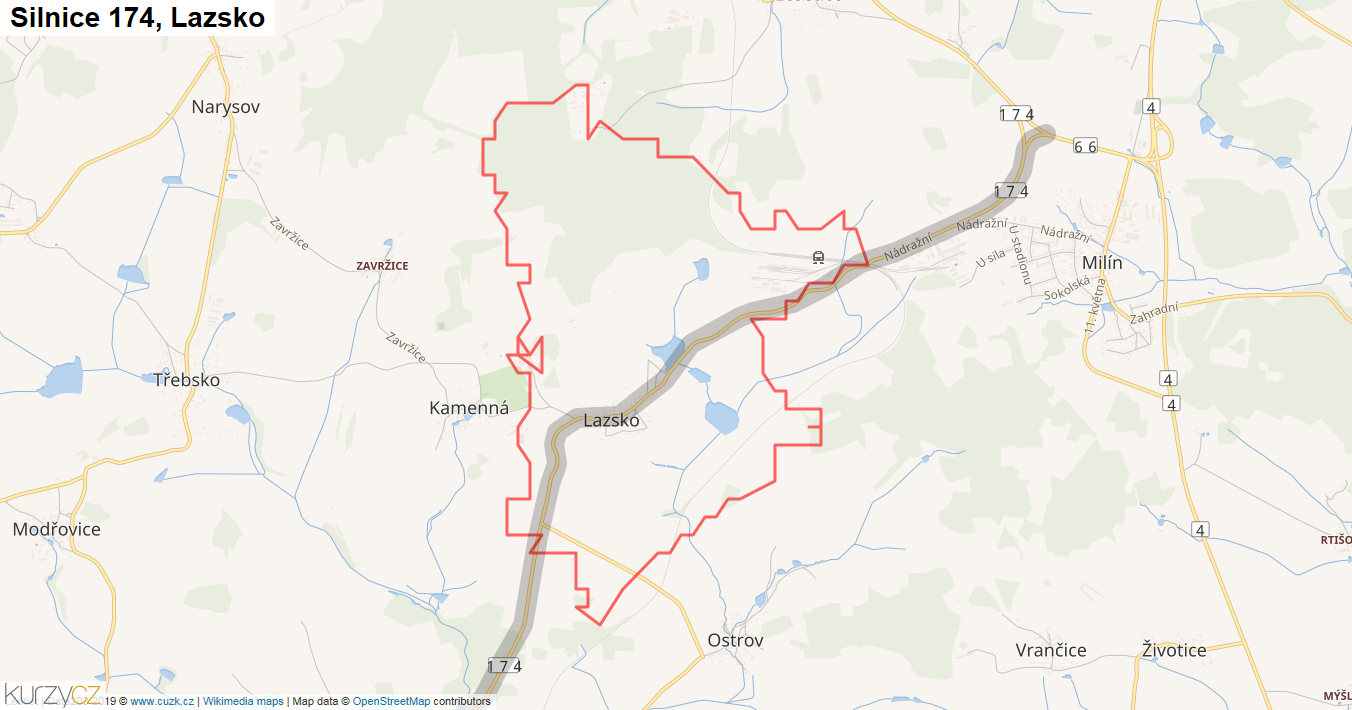 Lazsko, Silnice 174 - Mapa