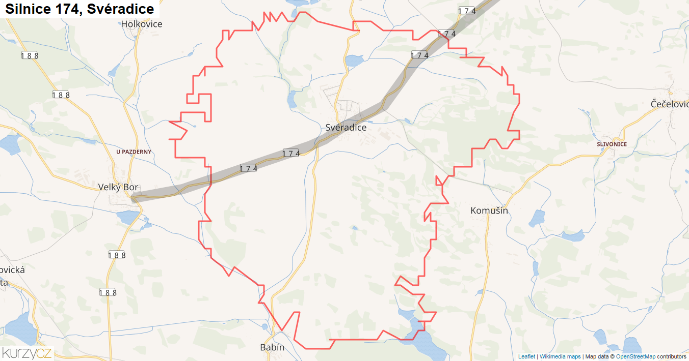 Svéradice, Silnice 174 - Mapa