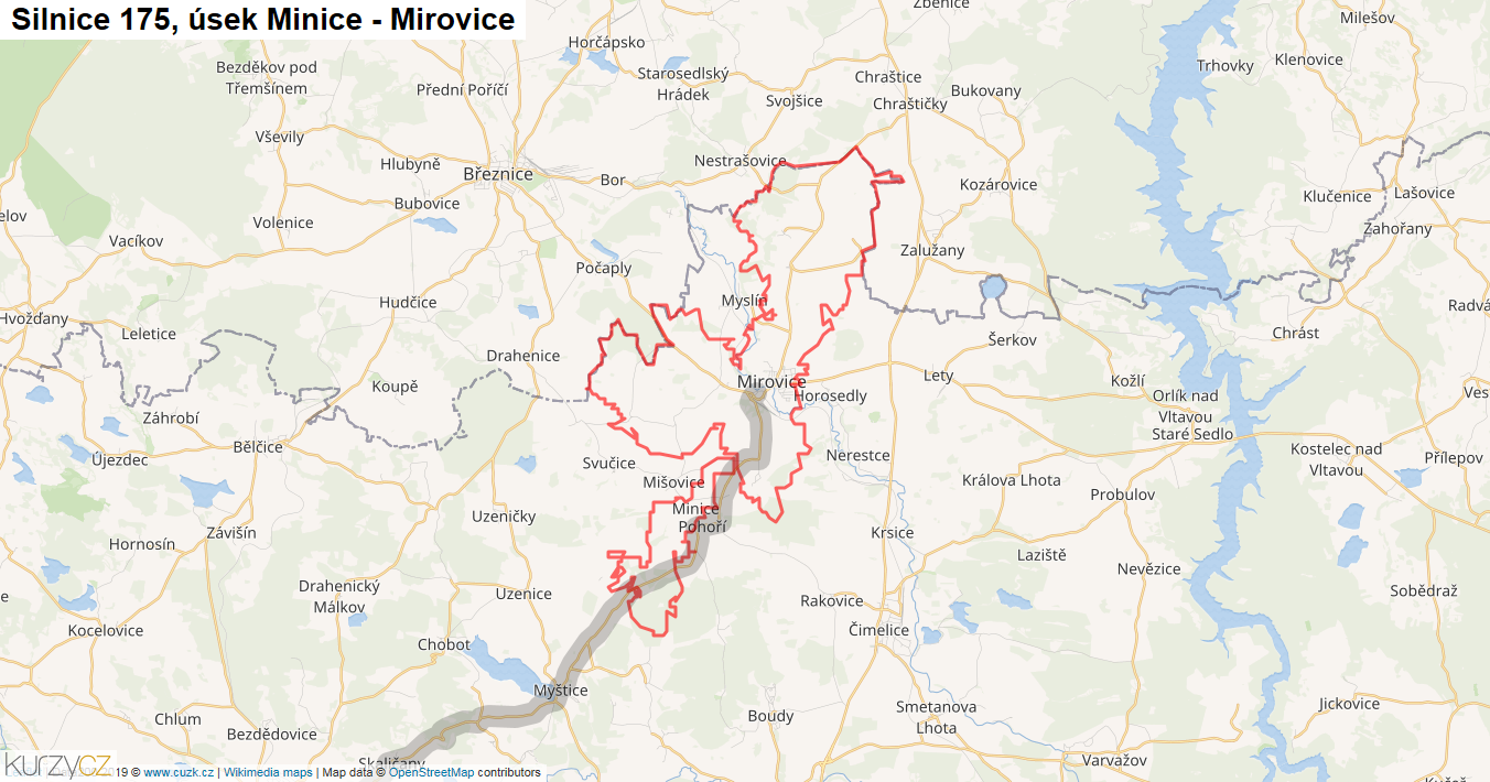 Úsek Minice - Mirovice, Silnice 175 - Mapa