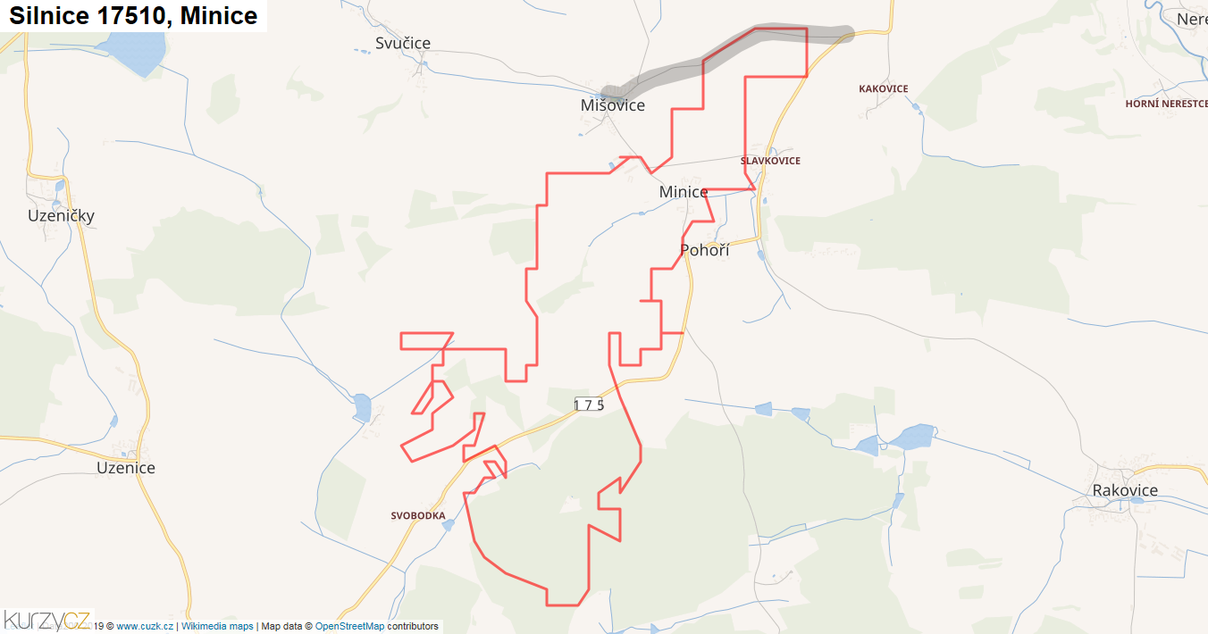 Minice, Silnice 17510 - Mapa