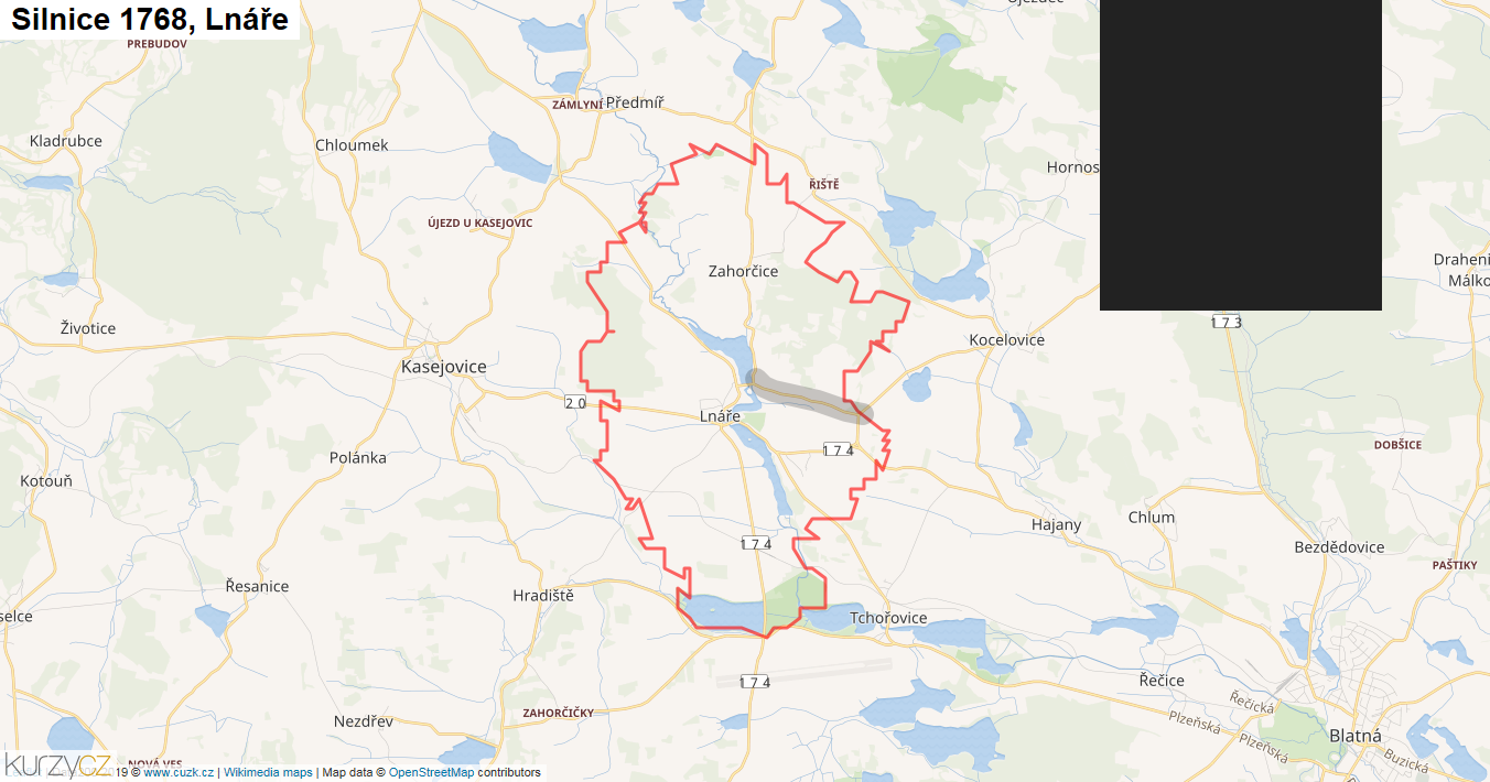 Lnáře, Silnice 1768 - Mapa