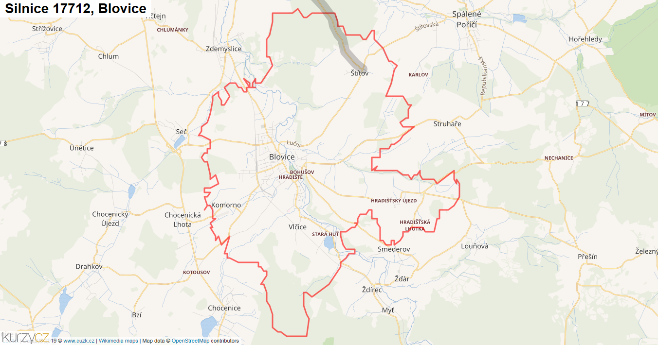 Blovice, Silnice 17712 - Mapa