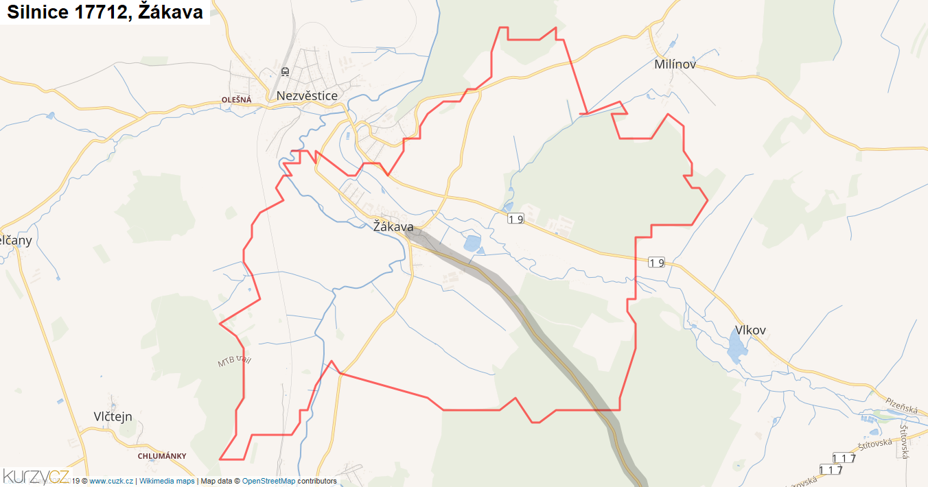 Žákava, Silnice 17712 - Mapa