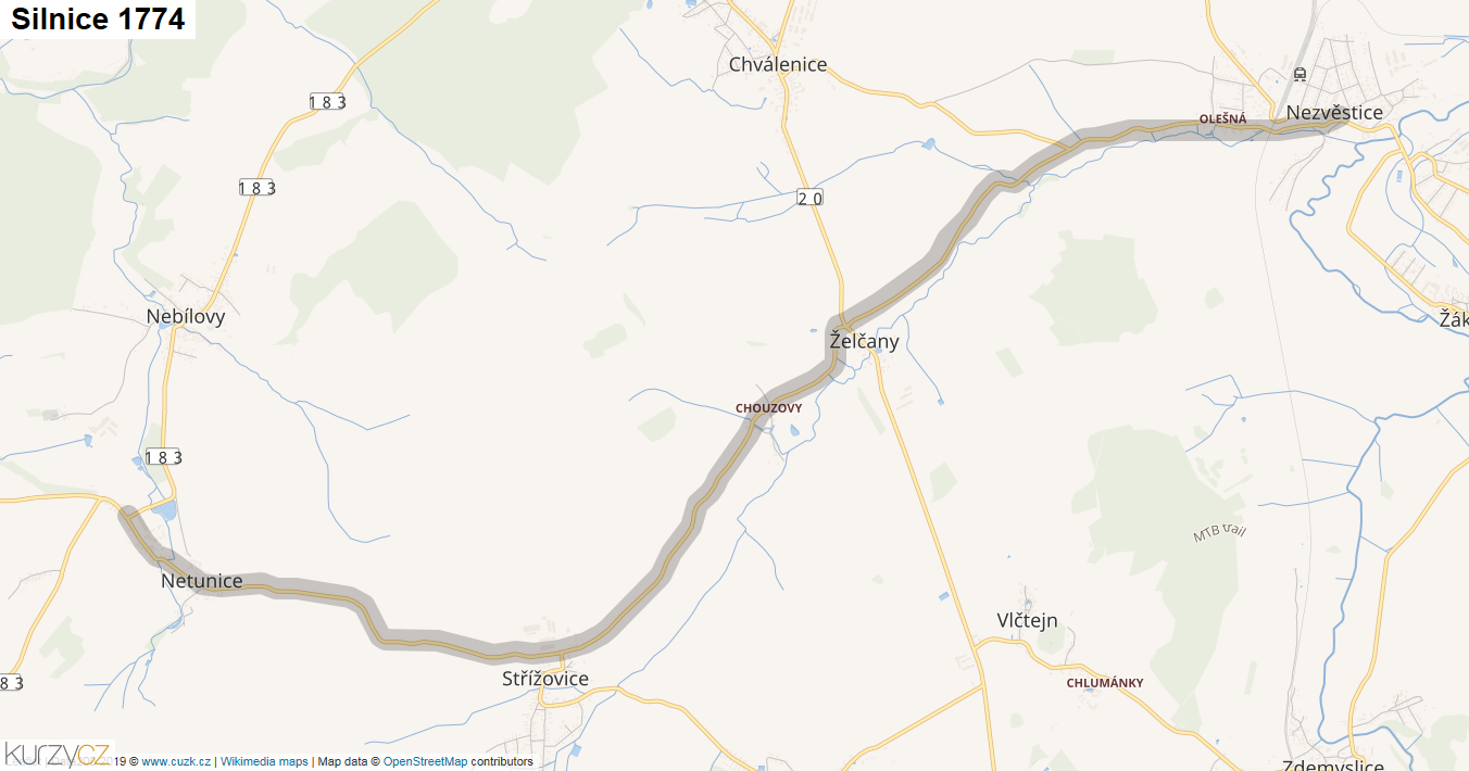 Silnice 1774 - mapa Silnice 1774