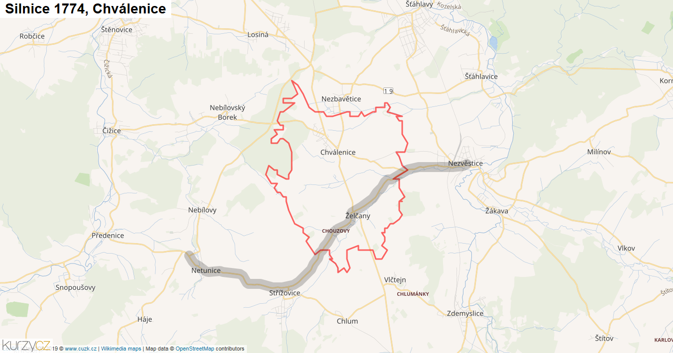 Chválenice, Silnice 1774 - Mapa