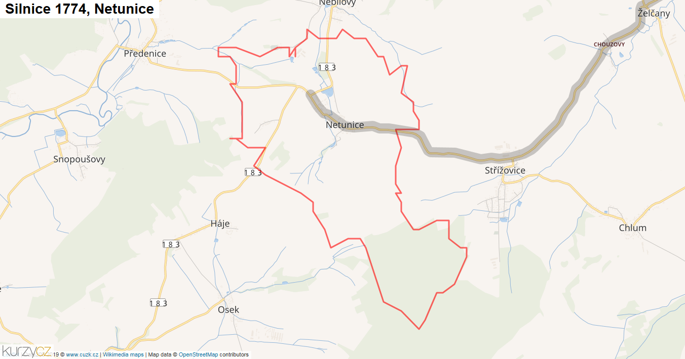 Netunice, Silnice 1774 - Mapa