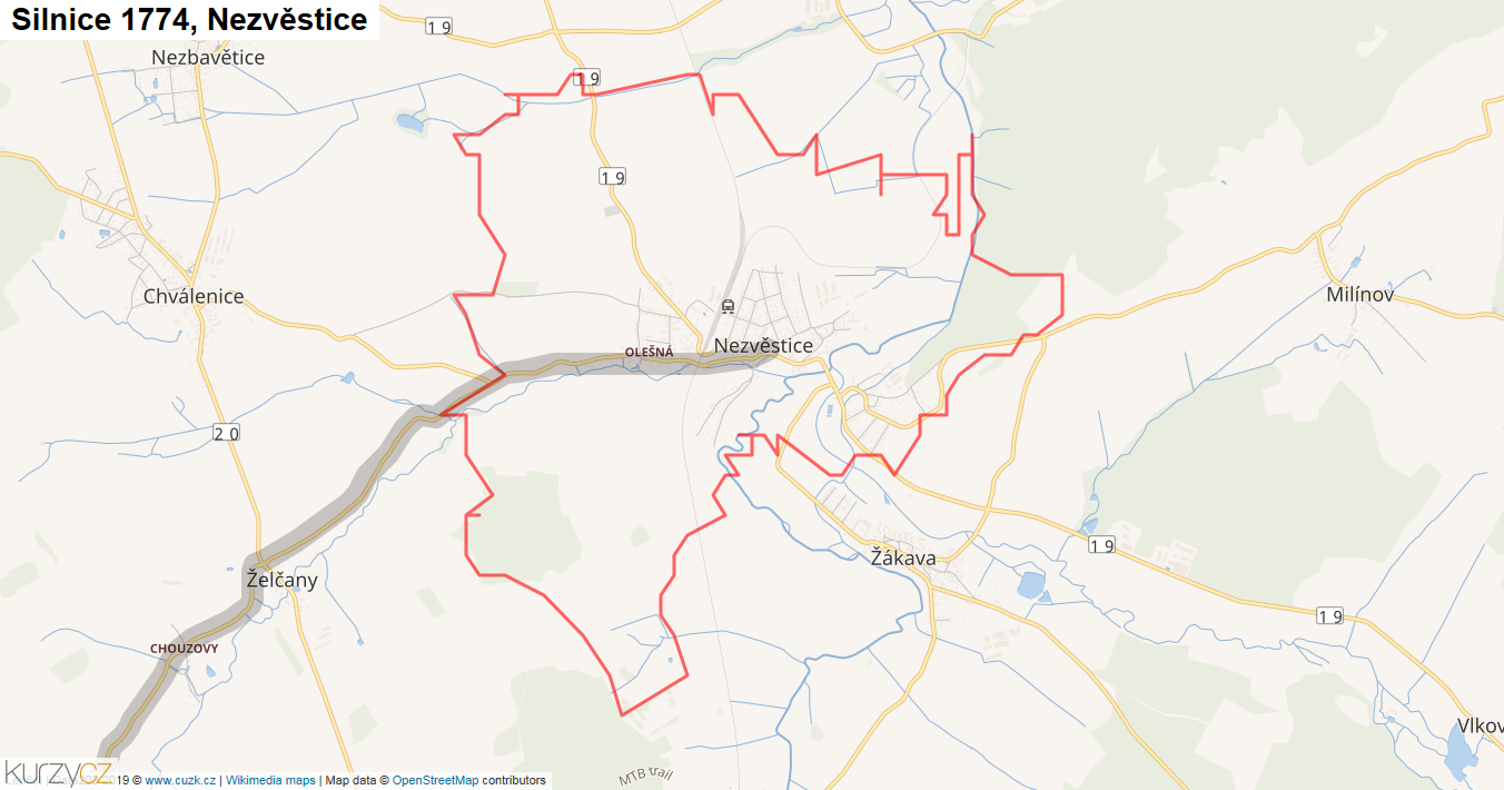 Nezvěstice, Silnice 1774 - Mapa