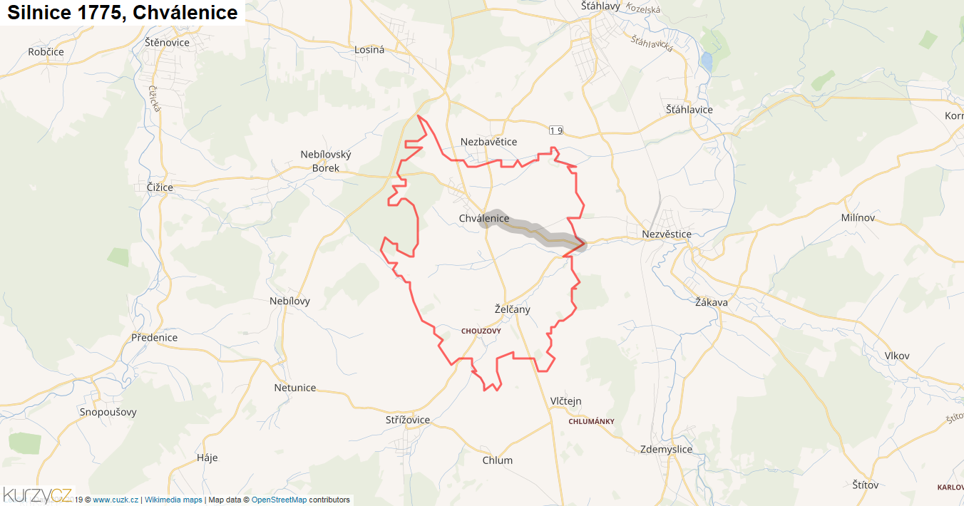 Chválenice, Silnice 1775 - Mapa