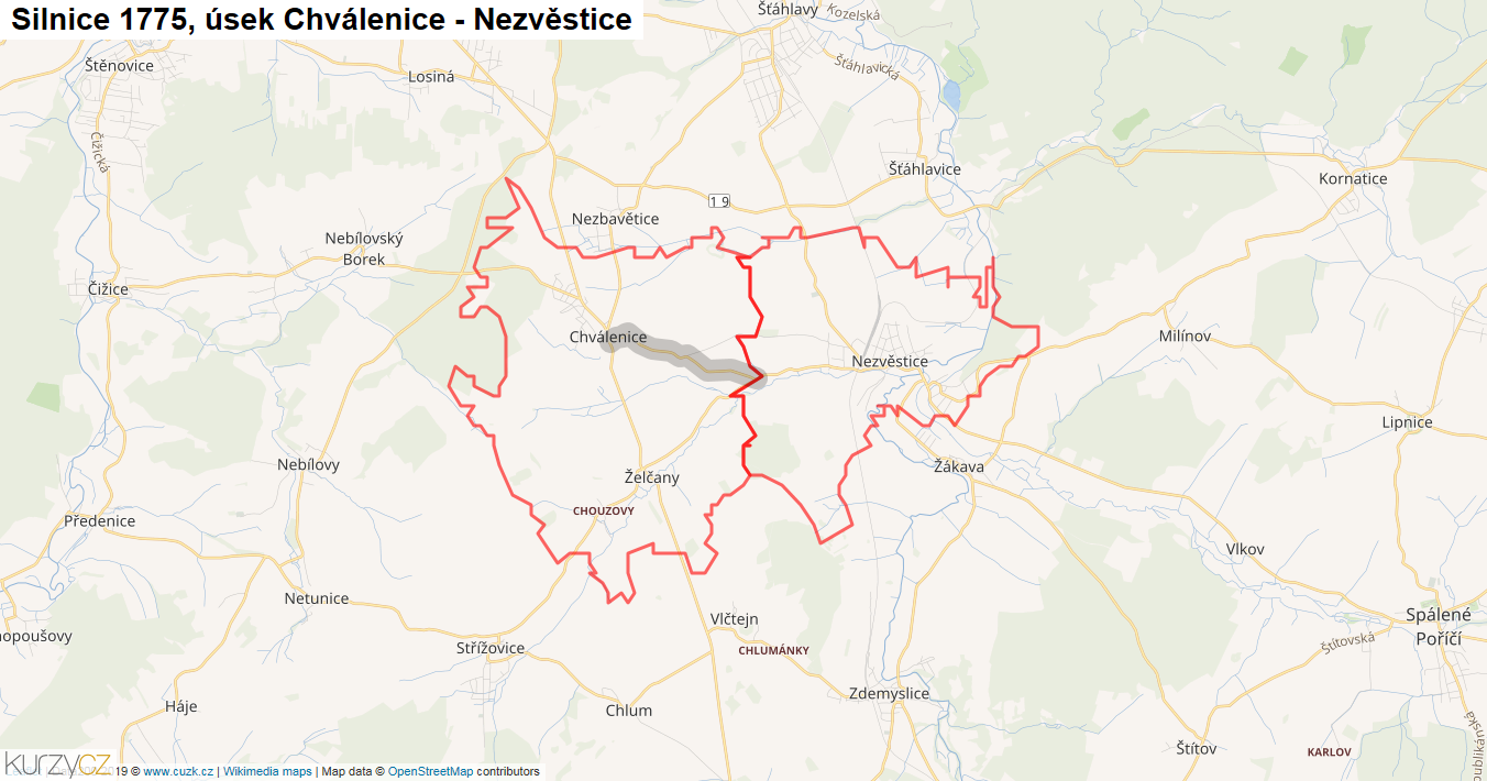 Úsek Chválenice - Nezvěstice, Silnice 1775 - Mapa