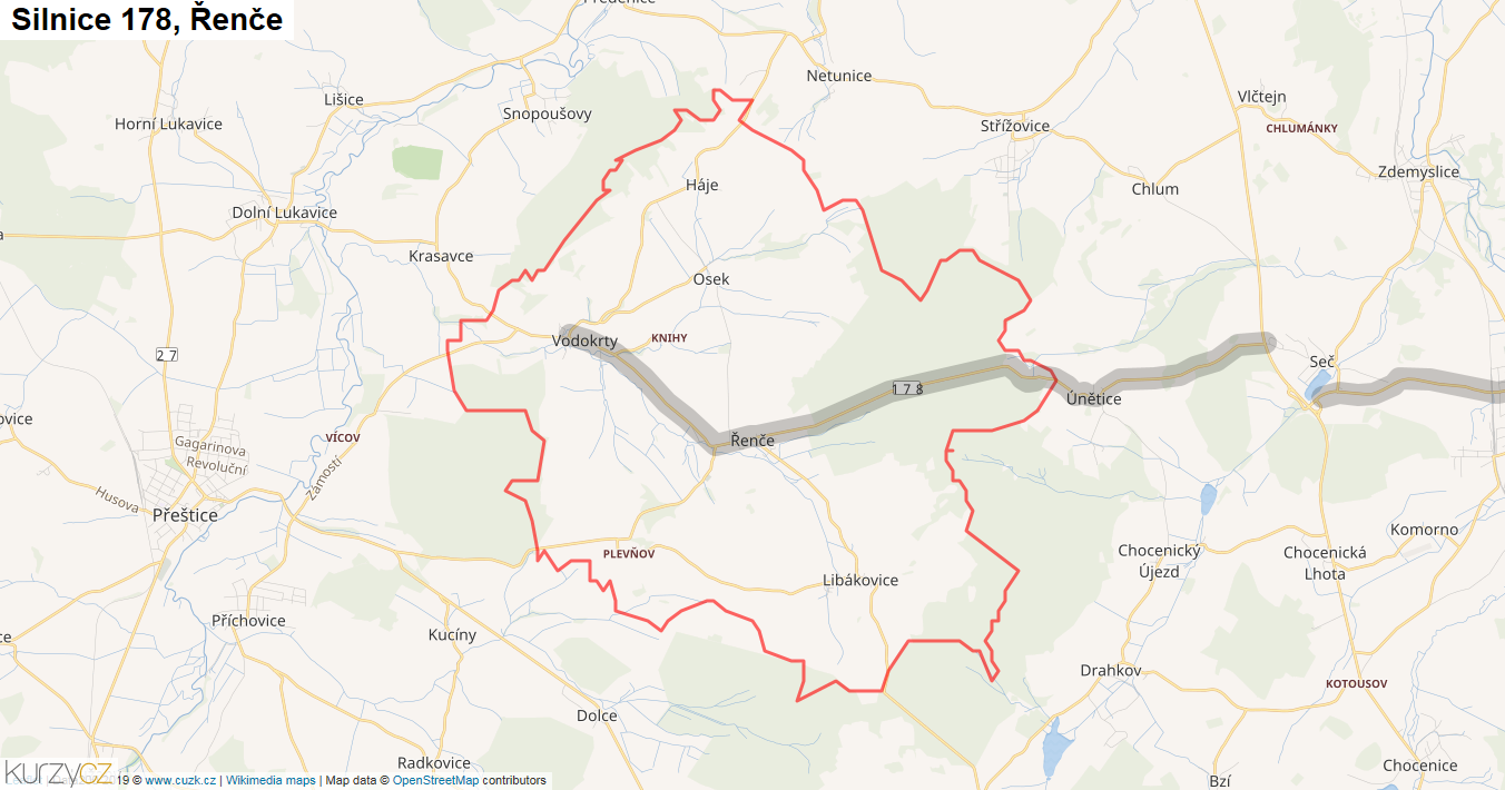 Řenče, Silnice 178 - Mapa