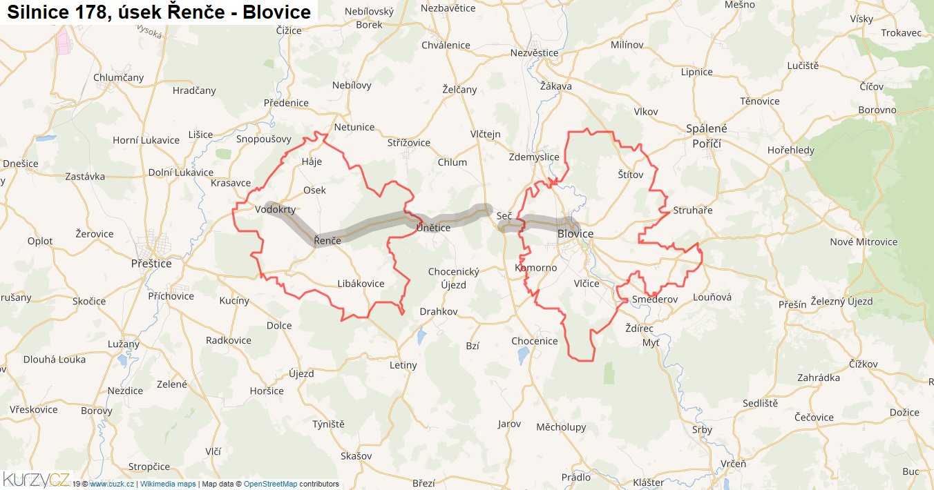 Úsek Řenče - Blovice, Silnice 178 - Mapa