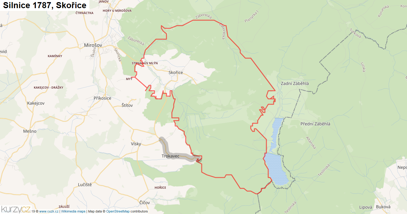 Skořice, Silnice 1787 - Mapa