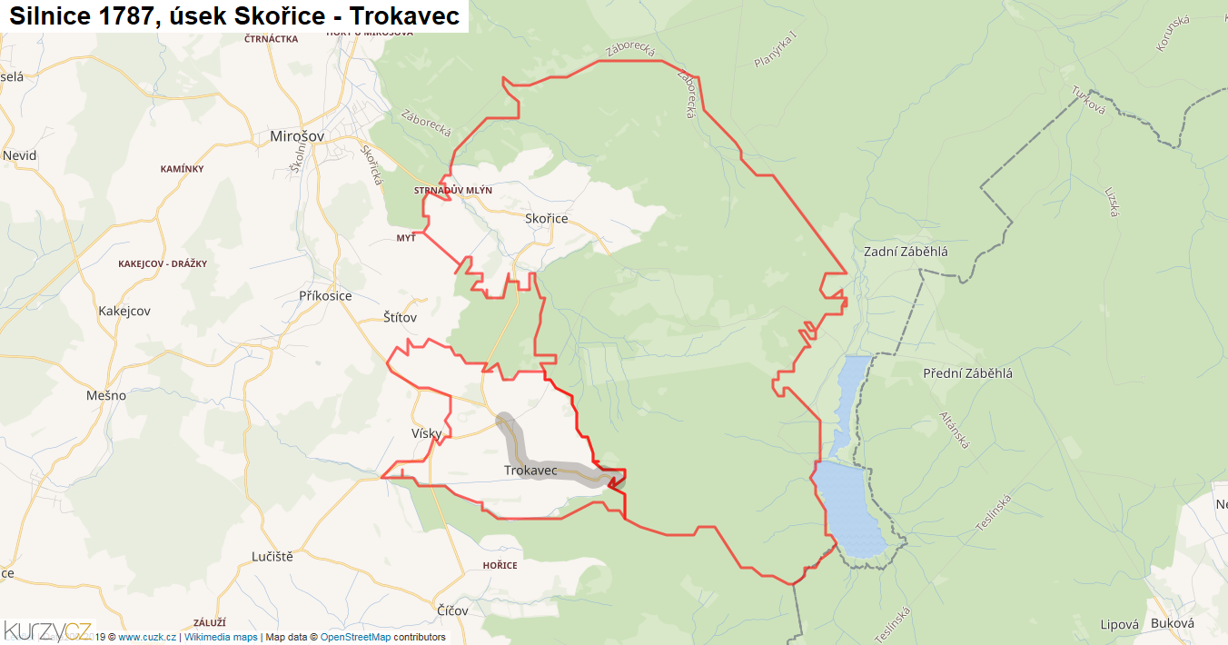Úsek Skořice - Trokavec, Silnice 1787 - Mapa