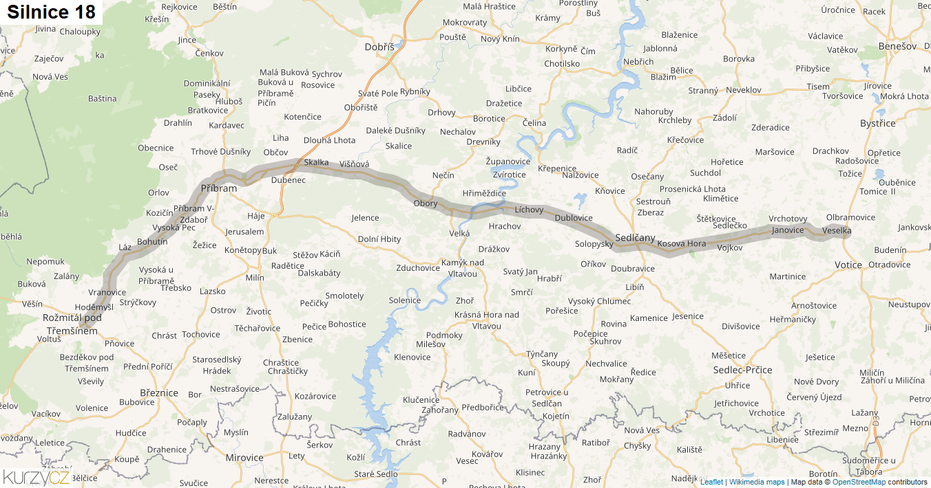 Silnice 18 - mapa Silnice 18