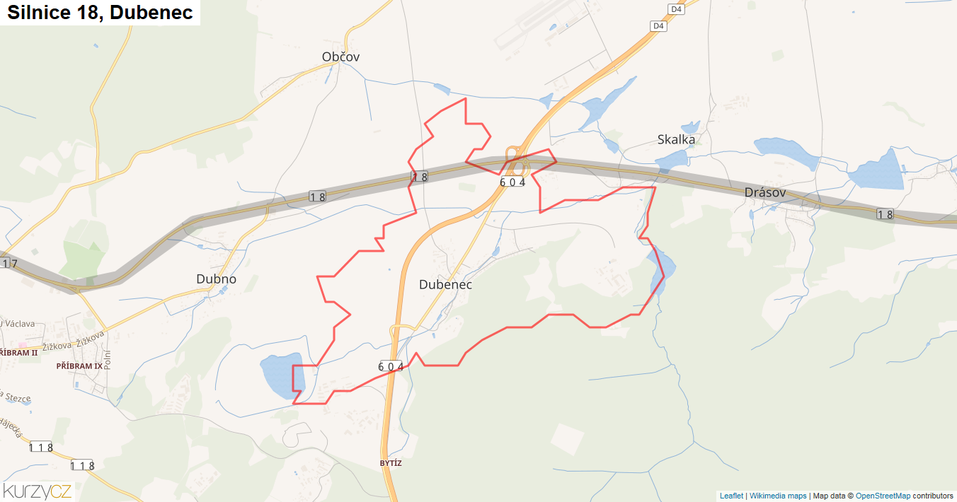 Dubenec, Silnice 18 - Mapa