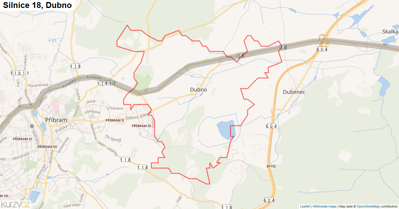 Dubno, Silnice 18 - Mapa