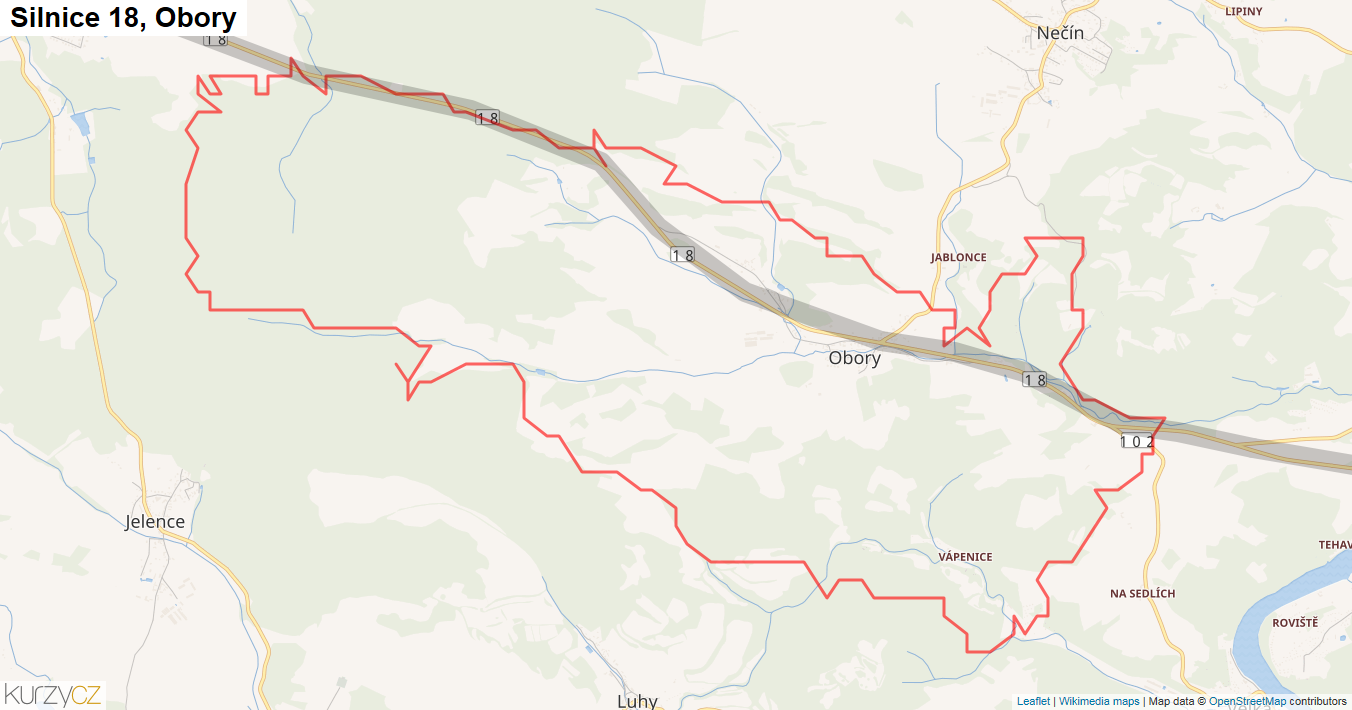Obory, Silnice 18 - Mapa