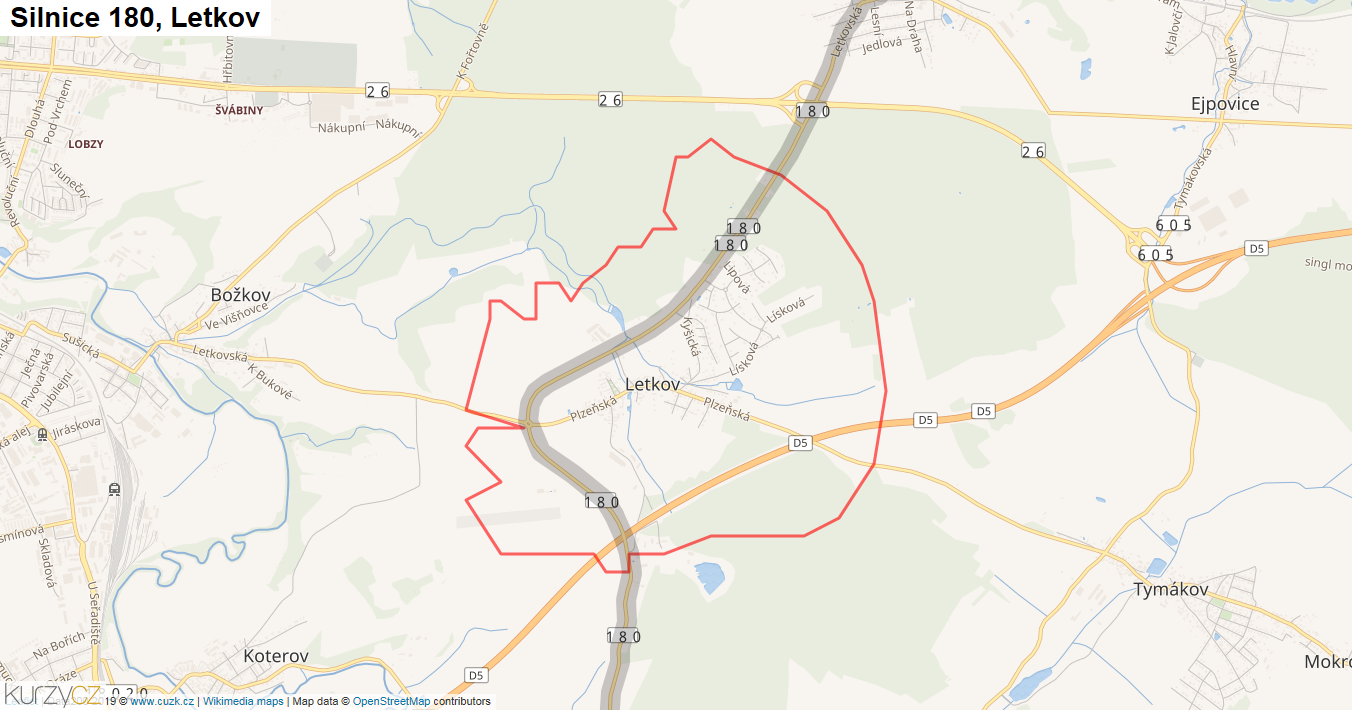 Letkov, Silnice 180 - Mapa
