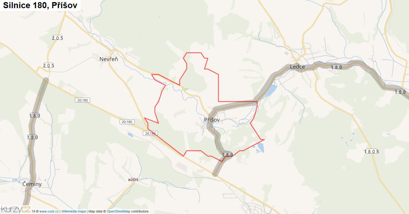 Příšov, Silnice 180 - Mapa