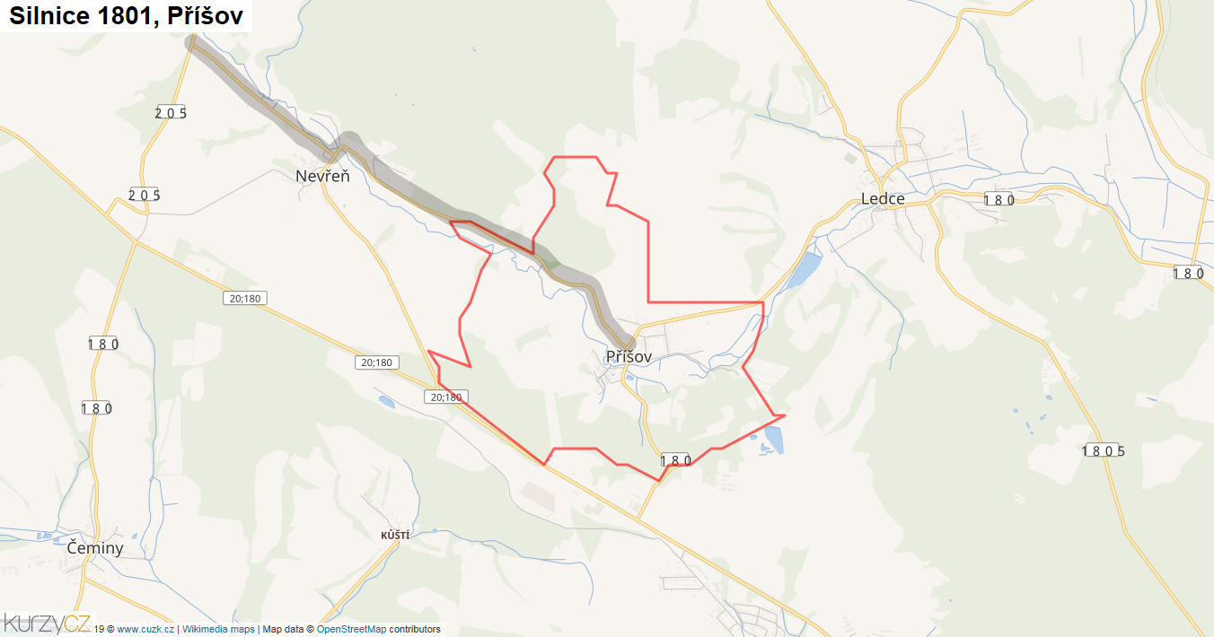 Příšov, Silnice 1801 - Mapa