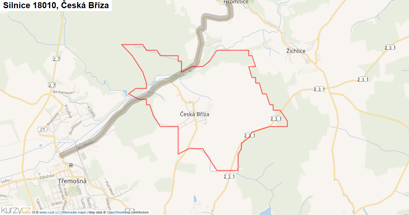 Česká Bříza, Silnice 18010 - Mapa