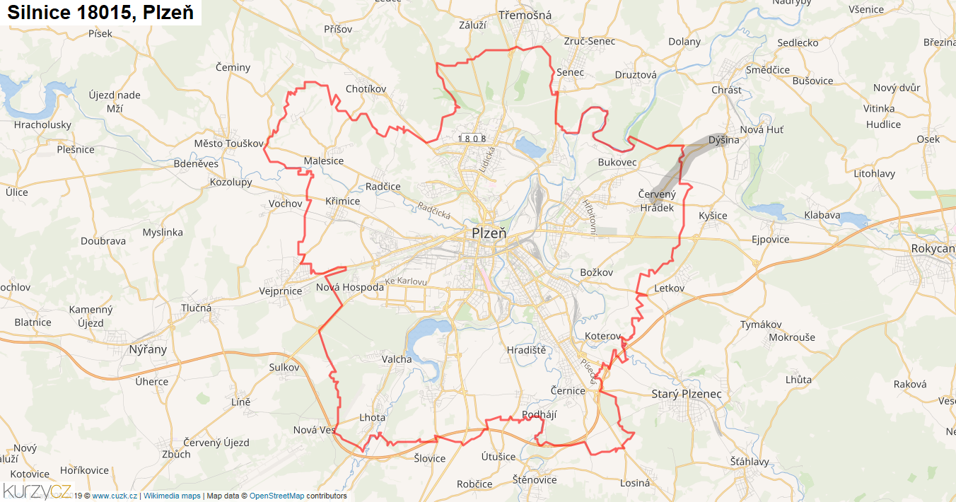 Plzeň, Silnice 18015 - Mapa
