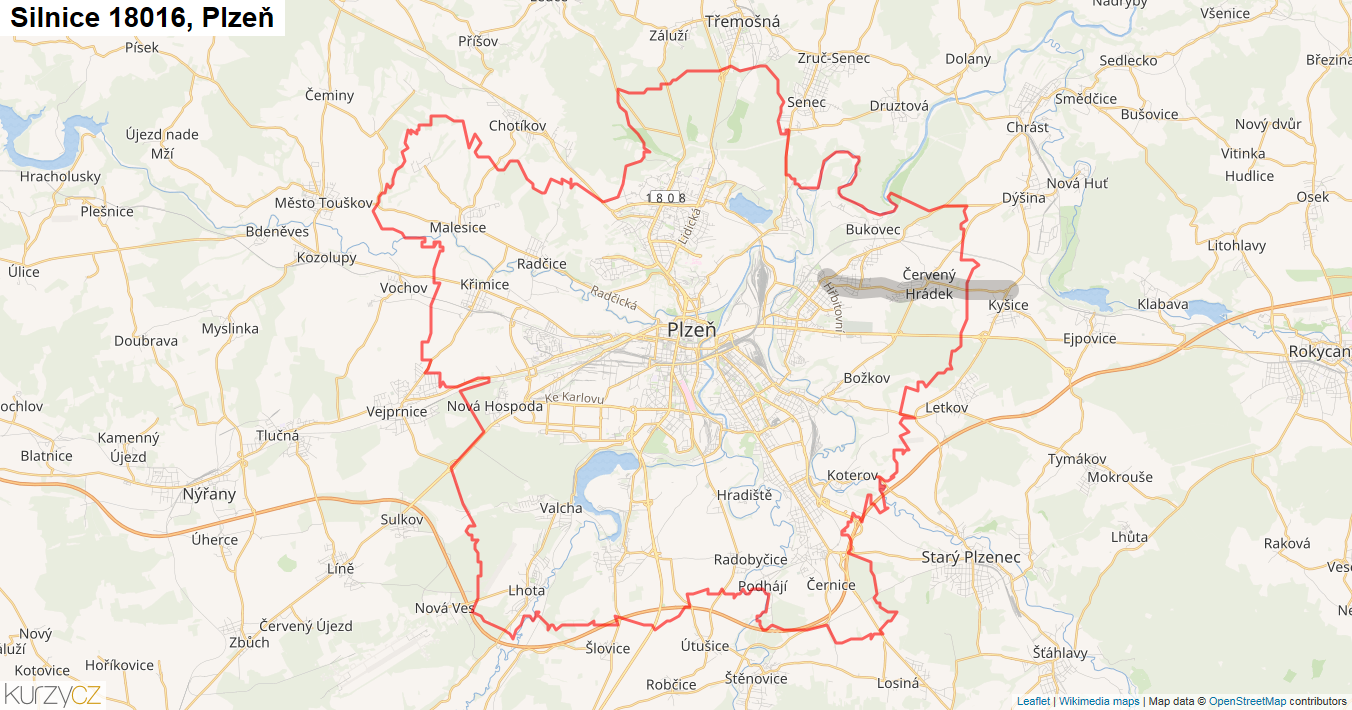 Plzeň, Silnice 18016 - Mapa