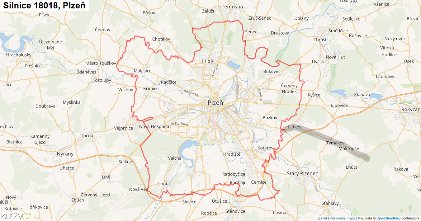 Plzeň, Silnice 18018 - Mapa
