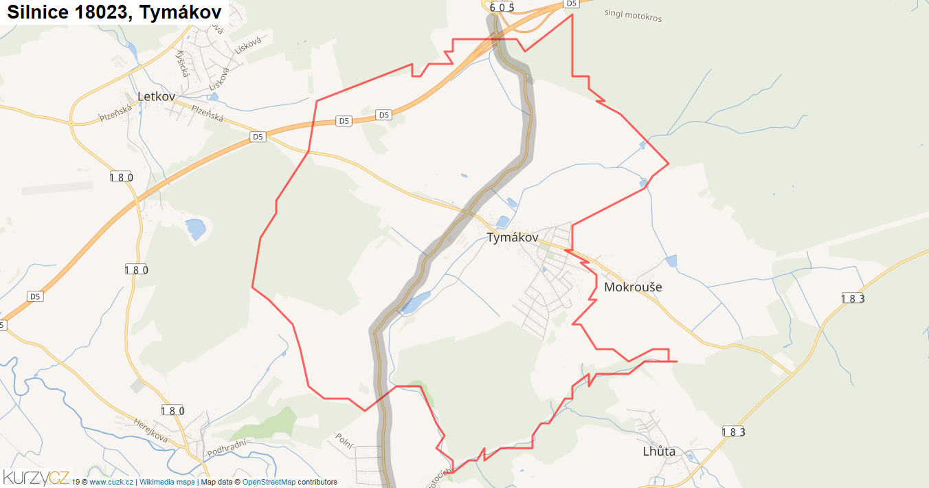 Tymákov, Silnice 18023 - Mapa