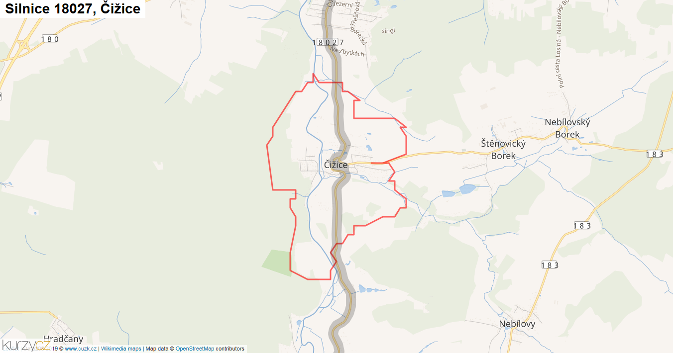 Čižice, Silnice 18027 - Mapa