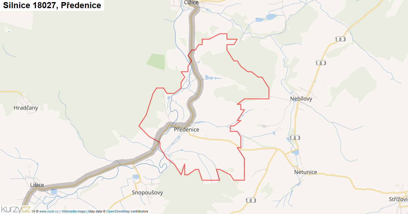 Předenice, Silnice 18027 - Mapa
