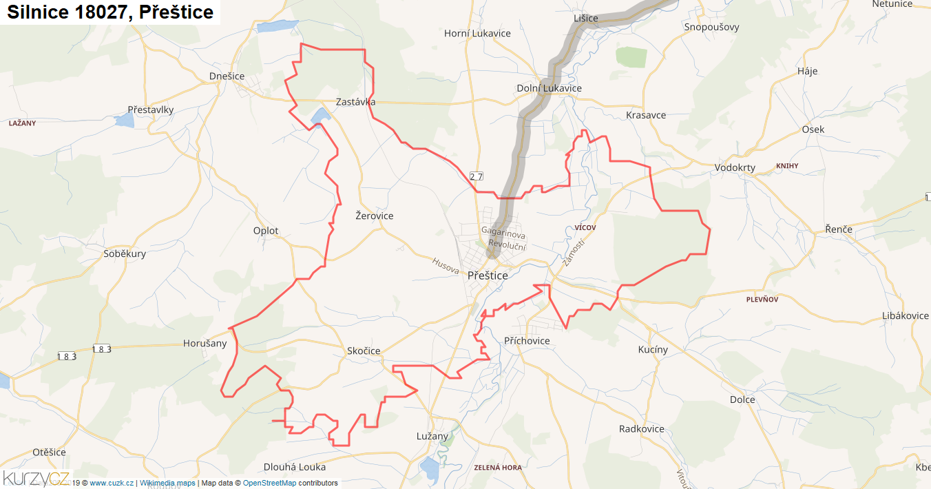 Přeštice, Silnice 18027 - Mapa