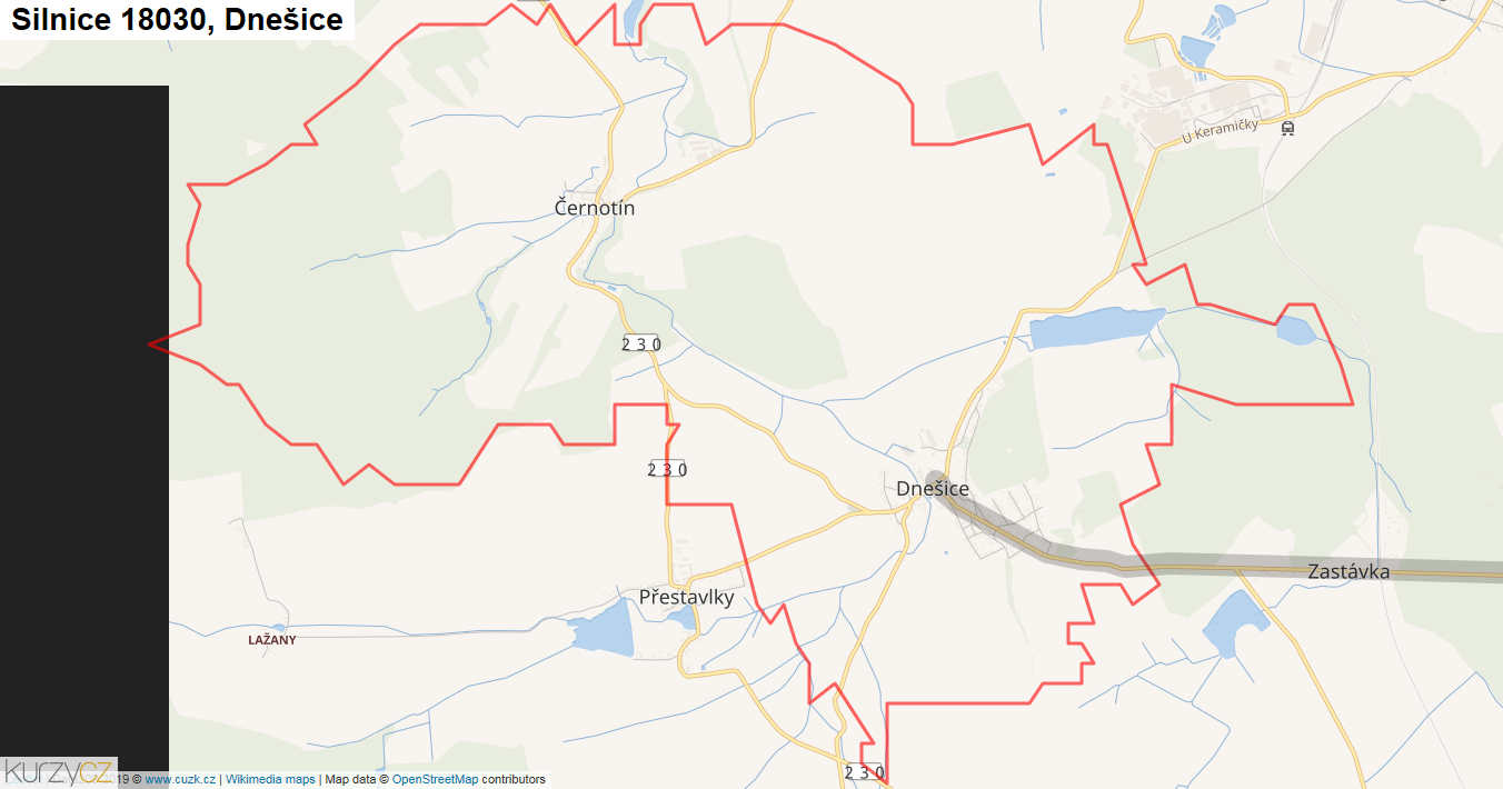 Dnešice, Silnice 18030 - Mapa