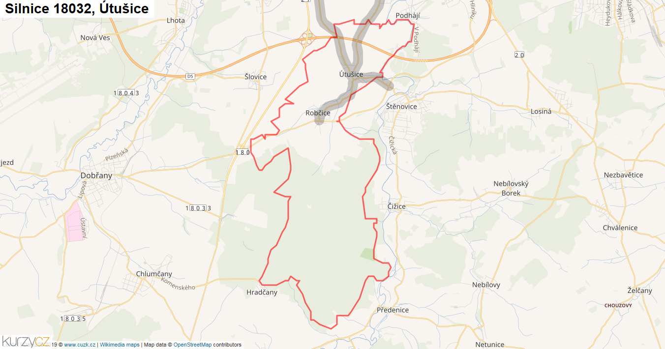 Útušice, Silnice 18032 - Mapa