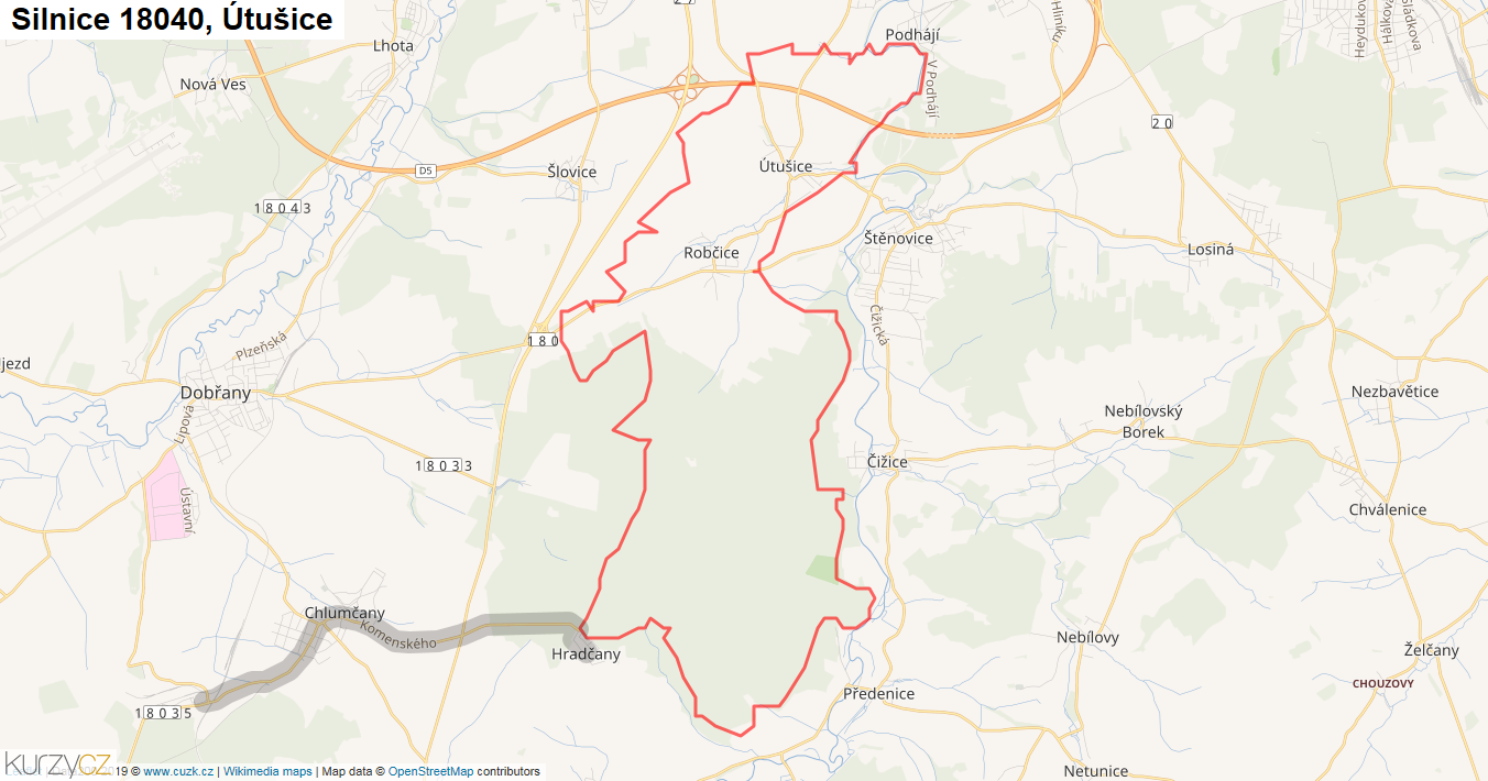 Útušice, Silnice 18040 - Mapa