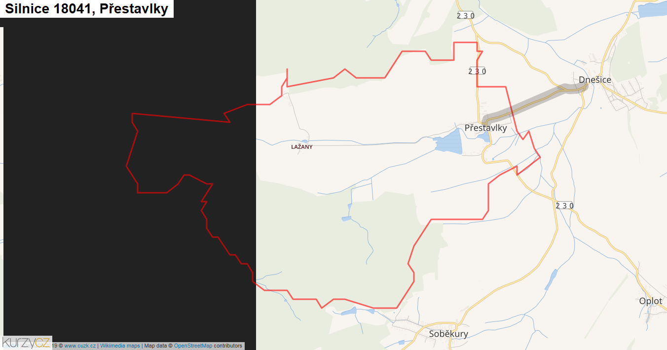 Přestavlky, Silnice 18041 - Mapa
