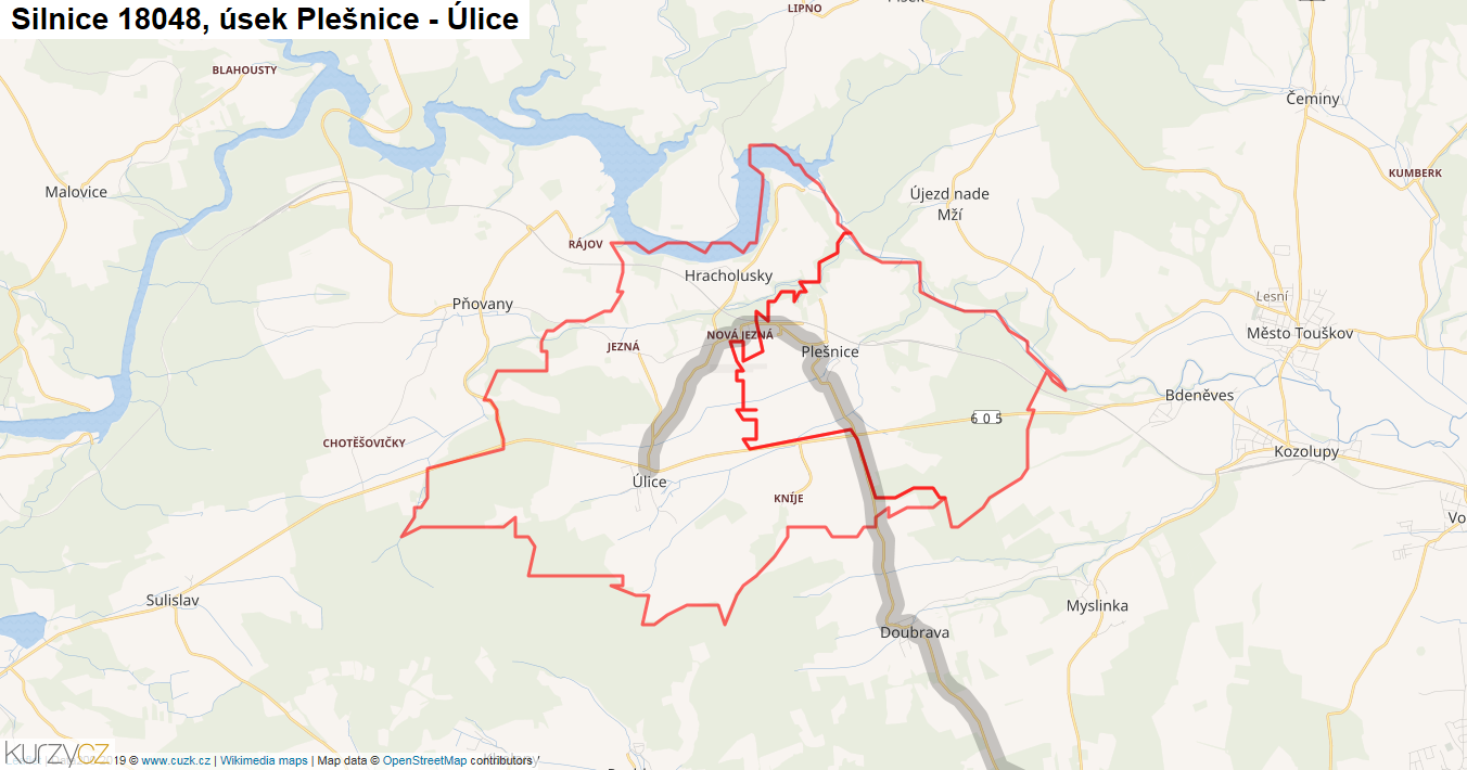 Úsek Plešnice - Úlice, Silnice 18048 - Mapa