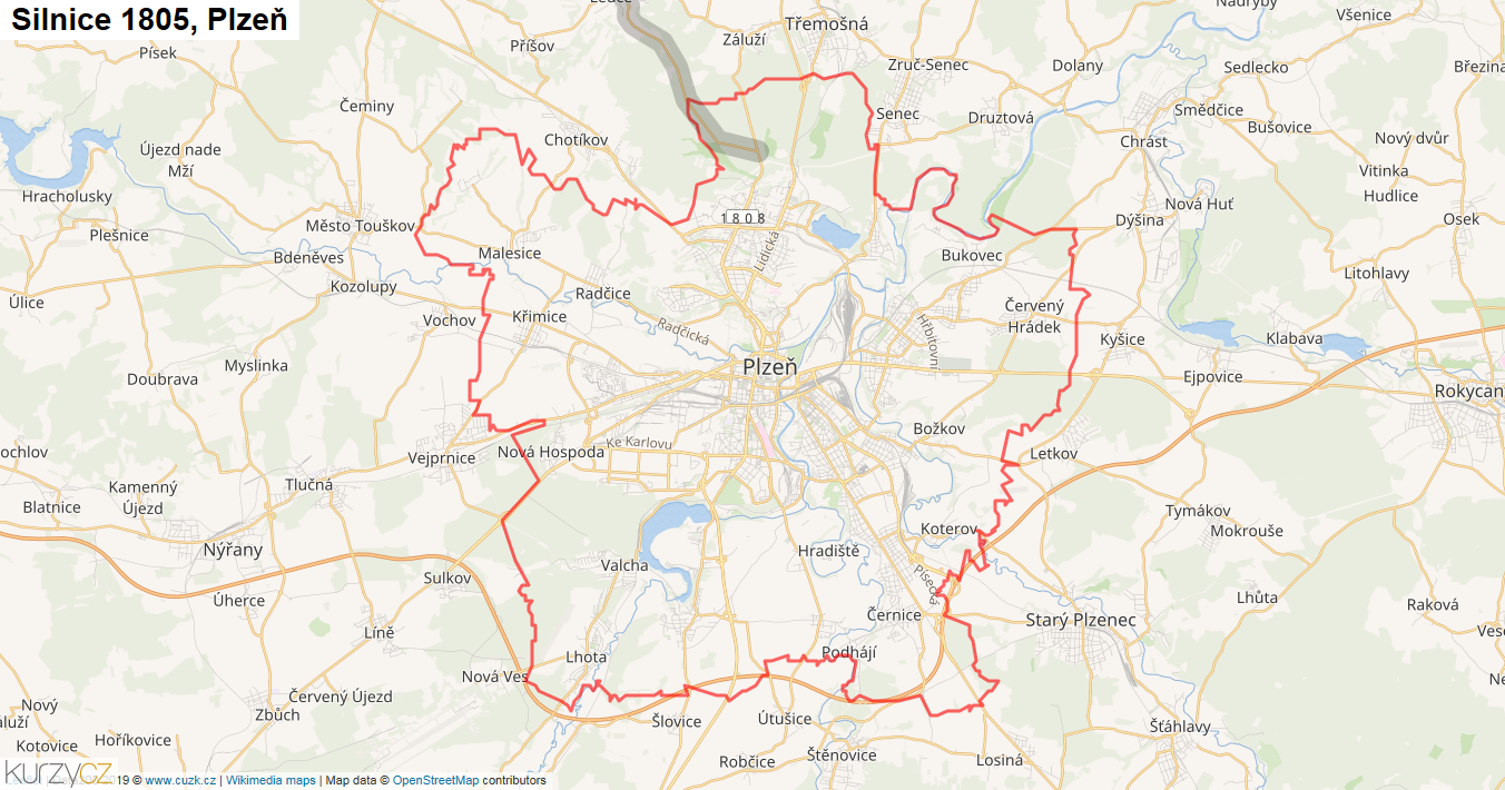 Plzeň, Silnice 1805 - Mapa