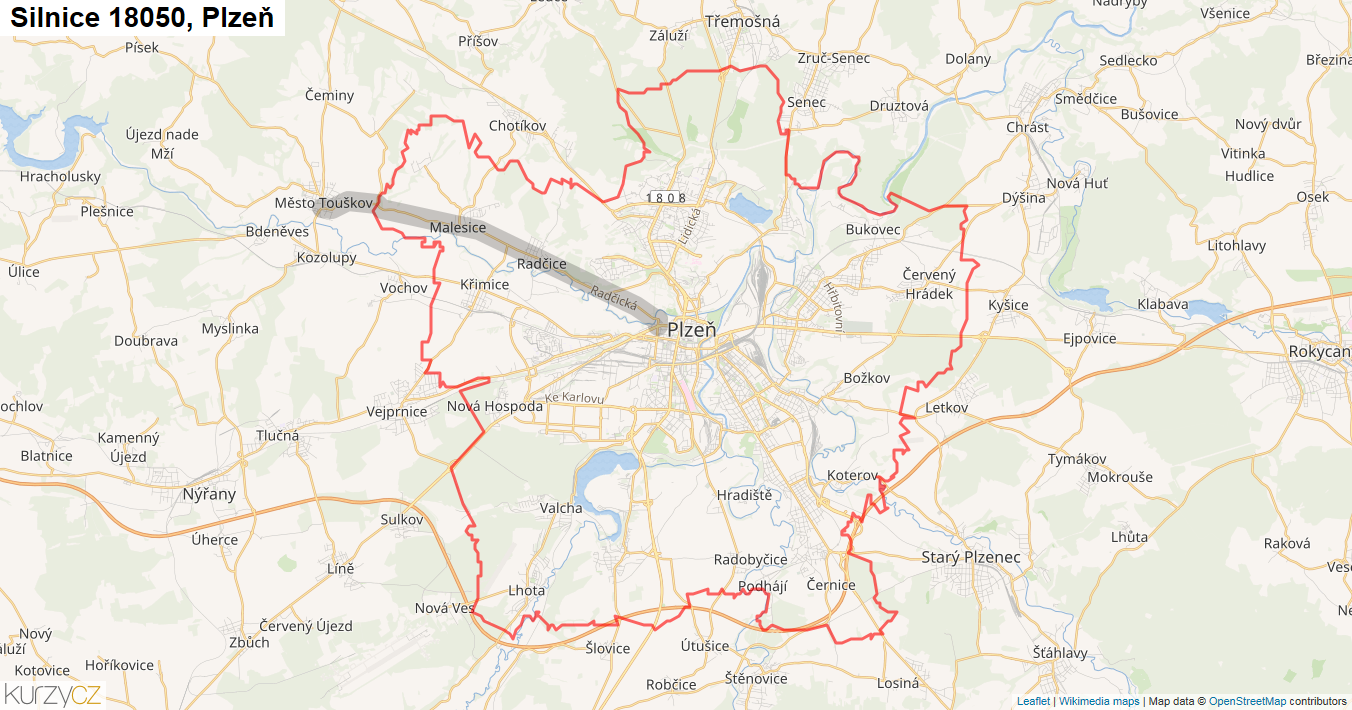 Plzeň, Silnice 18050 - Mapa