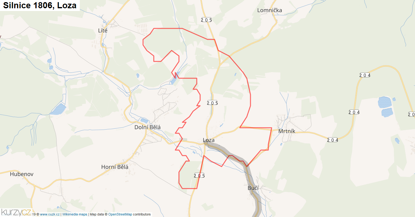 Loza, Silnice 1806 - Mapa
