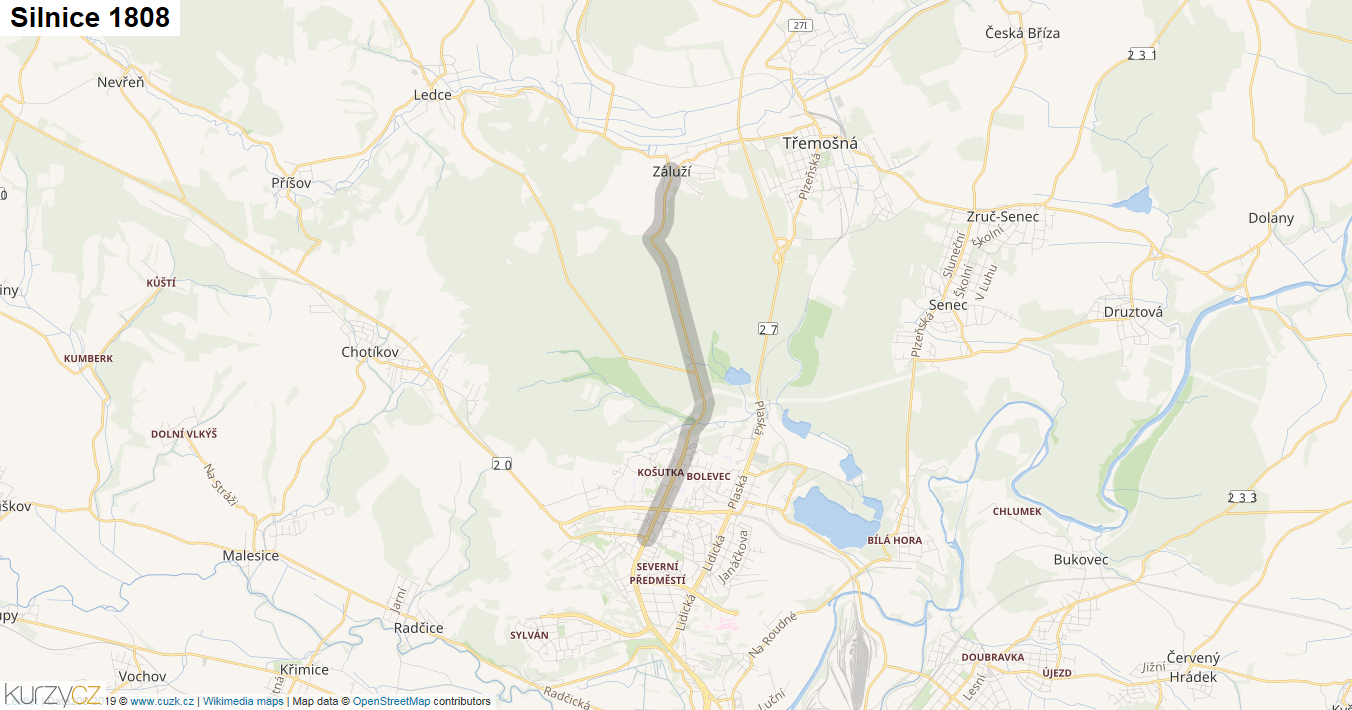 Silnice 1808 - mapa Silnice 1808