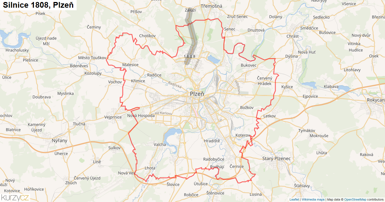 Plzeň, Silnice 1808 - Mapa