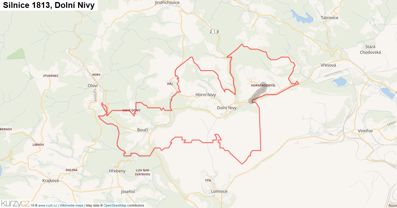 Dolní Nivy, Silnice 1813 - Mapa