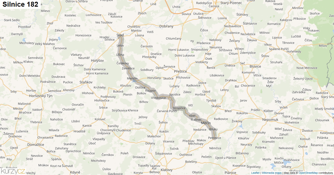 Silnice 182 - mapa Silnice 182