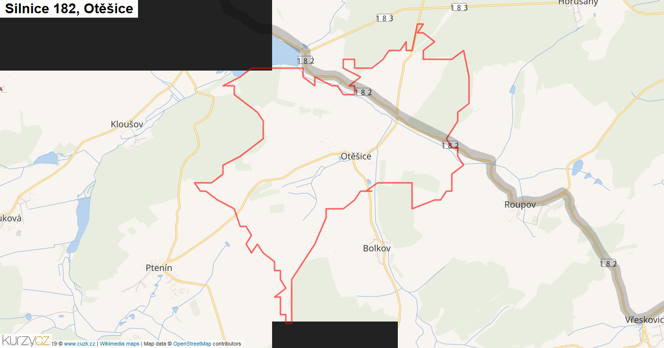 Otěšice, Silnice 182 - Mapa