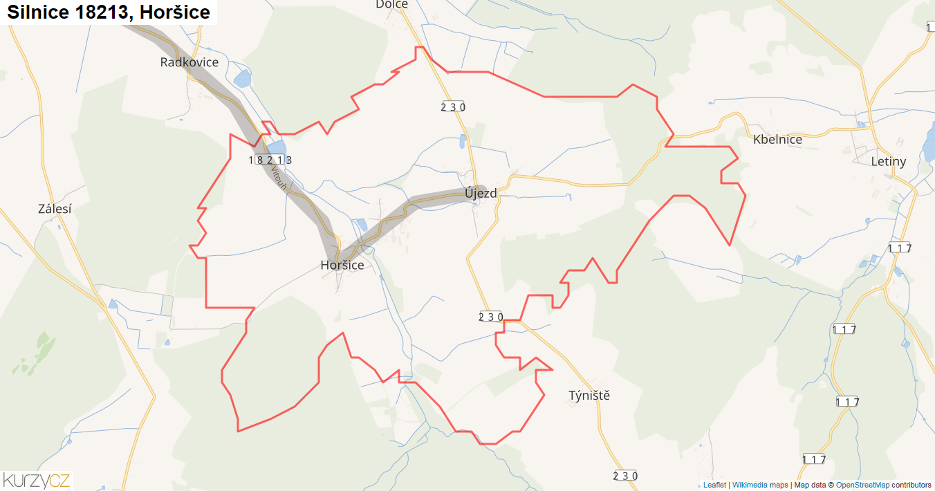 Horšice, Silnice 18213 - Mapa